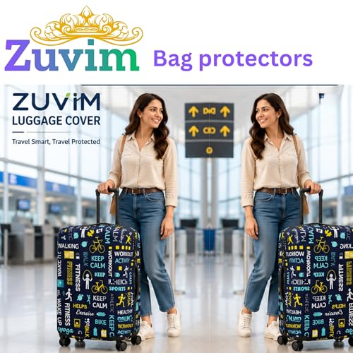 Image of Luggage Cover Trolley Covers for Suitcase Washable Dust Proof Anti-Scratch Protector Polyester Printed Stretchable Fabric (Fits Fiber /Plastic Trolley Bags Only) (Navy, 24 Inch)