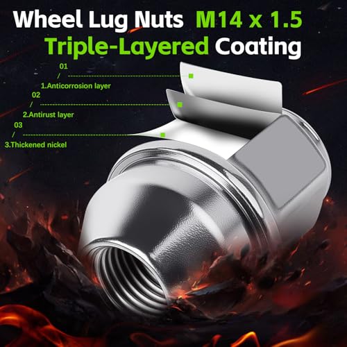 Image of 24Pcs M14x1.5 (14mm X 1.5) Closed End Bulge Acorn Style Lug Nuts, Conical 60 Degree Seat, 1.77 inch Tall 1.22 inch Wide, for F-ord F150 Expedition Transit Lincoln Navigator Bronco