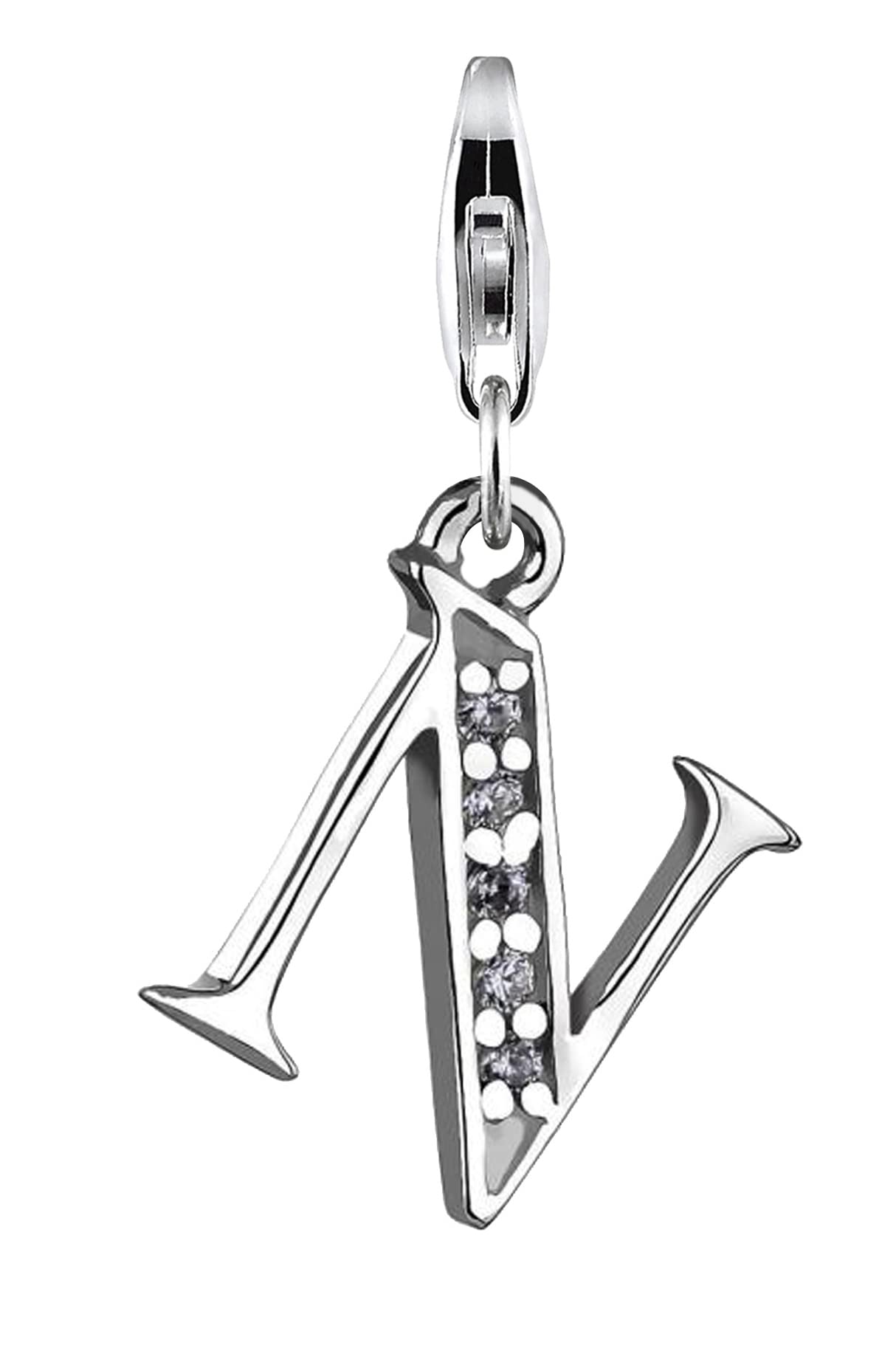 Nenalina Buchstabe N Karabiner Charm Anhänger Bettelarmband 925 Silber | Damen-Charm-Anhänger für alle gängigen Charmträger Charm-Club Clasp-Charms 925er Sterling-Silber
