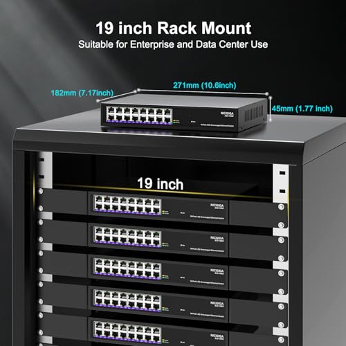 Image of 16 Port 2.5Gb Ethernet Switch Unmanaged, NICGIGA 16 Port 2.5G Network Switch, Plug & Play, Desktop or 19-inch Rack Mount, Fanless Metal Design.