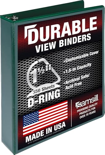 Image of Samsill Durable 1.5 Inch Binder, D Ring Binder, Customizable Clear View Cover, Forest Green, Holds 350 Pages
