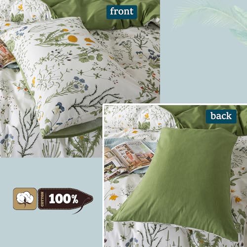 Zusbest 100% Cotton Floral Pillow Cases Standard Size Set Of 2, 19''×29'', Reversible Botanical Green Pillowcases thumb #1