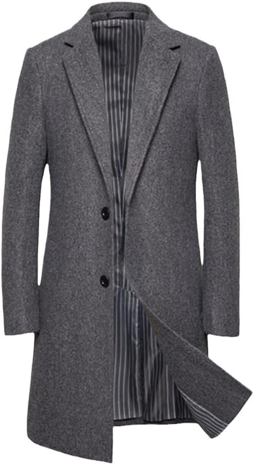 Men's Wool Coat Autumn Winter Solid Color Simple Blends Business Casual Trench Jacket Overcoat Windbreaker