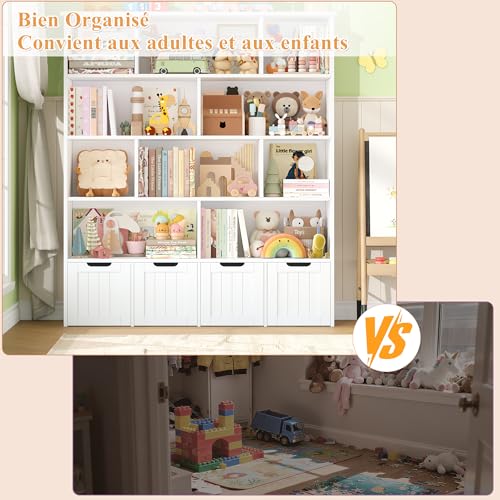 FOREHILL Bibliothèque Enfant 146cm, Meuble Rangement Enfant Jouet, Blanc – vue 8