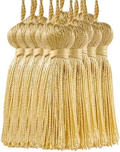 DÉCOPRO 3" (7.5cm) Basic Chainette Tassel with 1" (2.5cm) Loop | Decorative Craft Tassel # BT3, Light Gold #B7 (Light Yellow Gold) Set of 12