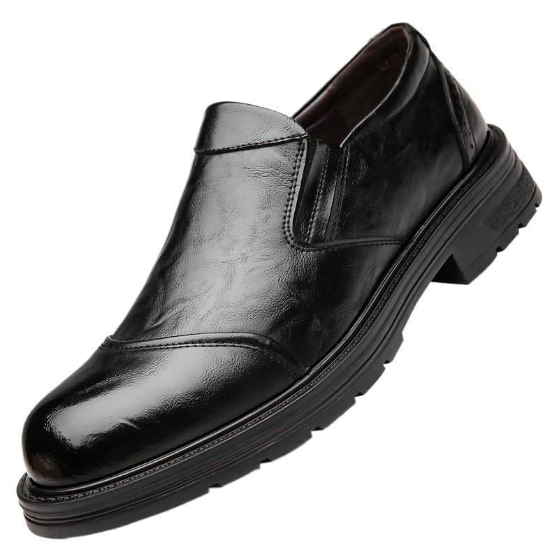 YZABEL Men's Patent Leather Slip-On Formal Oxford Shoes, Pointed Toe Platform Loafers, Rubber Non-Slip for Daily Commuting Activity