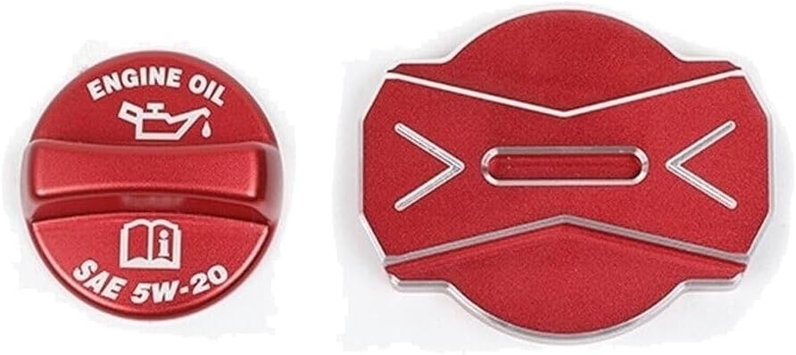 Radiator Cap& Engine Oil Gas Cap Cover Trim 09 for Dodge for Challenger 2011-2021 for Charger 2011-2021 Aluminium Alloy Front Interior Red CRCEOGCCTFDCC0