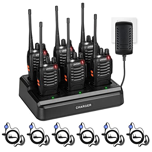pxton walkie talkies for Adults Long Range with Upgraded Earpiece,radios walkie talkies Rechargeable Portable Two Way Radios with 6 Way Multi Gang Charger and Li-ion Battery (6 Pack)