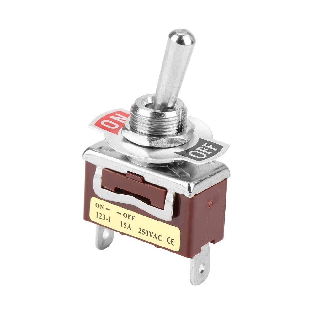 Vikye Krachtige tuimelschakelaar, 5 A 250 V, momentane tuimelschakelaar, 2- pins, 2-positie, 12 mm, metaal, zilverlegering, plaatmontage, aan/uit