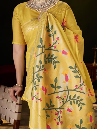Image of MADHUHANSH Women's Cotton Linen Saree with Unstitched Blouse Piece and Floral Printed Pattern | Women Saree for Special Occasion | Stylish Modern Sarees