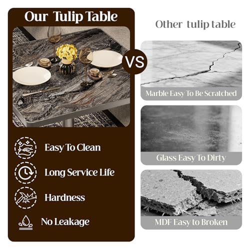 Image of 63 inch Square Dining Table, Tulip Table with 1.2 inch Thick Sintered Stone Tabletop and Silver Metal Pedestal Base,Small Square Dining Tables for Diner,Bar,Restaurant,kitchen,Bakery,Apartment(Starlight Gray)