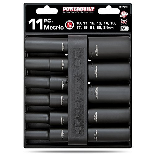Powerbuilt Metric Deep Impact Socket Set, 1/2 Inch Drive, 6 Point, 11 Pieces, Size Markings, Z-Drive Sockets Grip - Black 647048 #TOP5