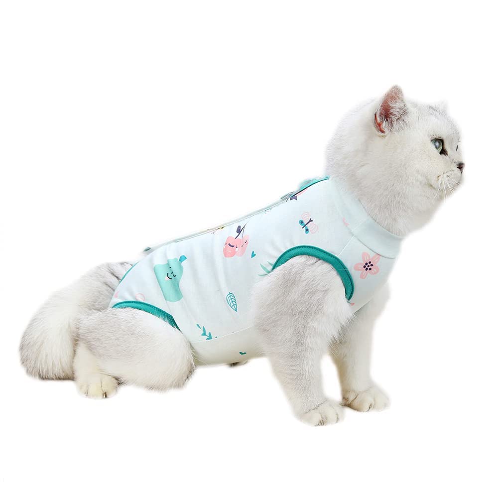 Dog/Cat Clothing Professional Recovery Suit With Anti Licking for Abdominal Wounds or Skin Diseases, Indoor Clothing E-Collar for Cats After sterilization, Surgery - Green L