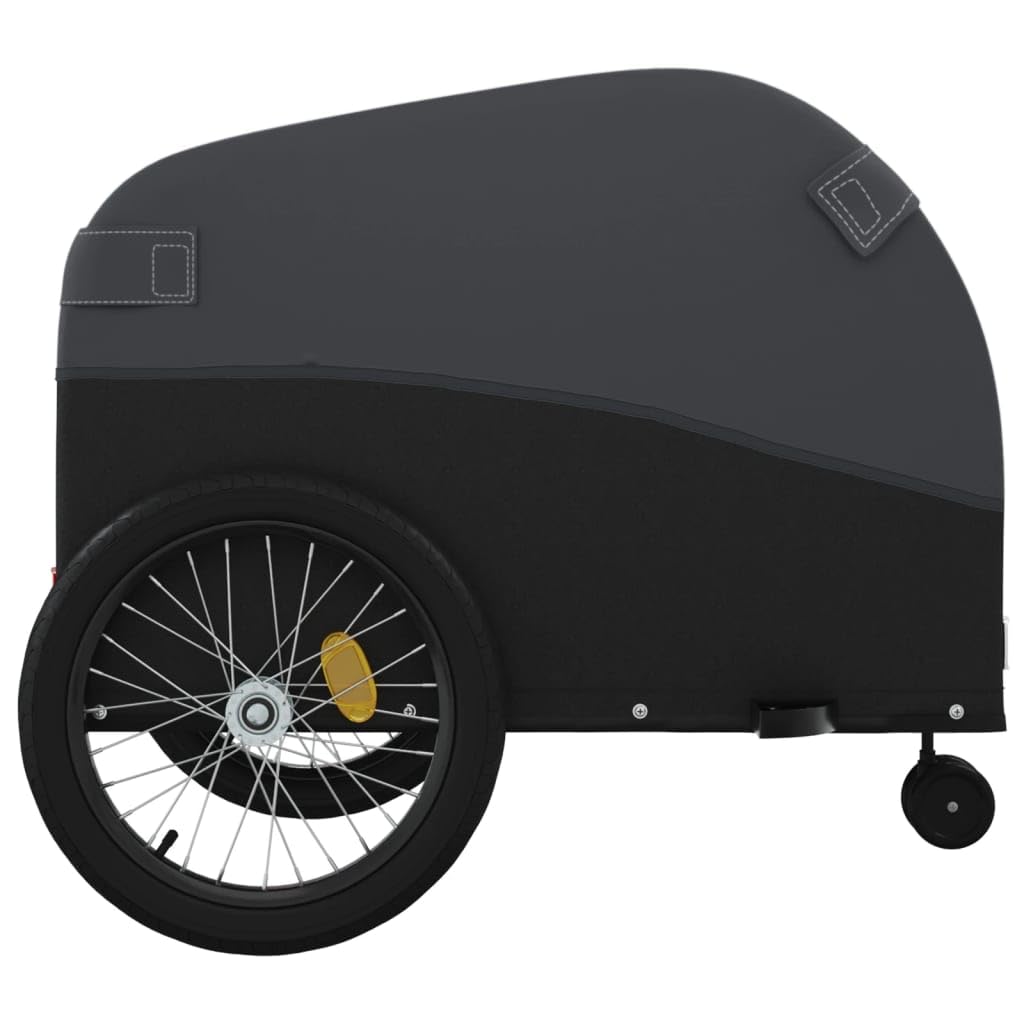 Remolque de bicicleta negro de hierro de 45 kg de capacidad de carga, plegable con embrague y bandera de seguridad para cargas, equipaje y perros en la vida cotidiana, viajes y exteriores
