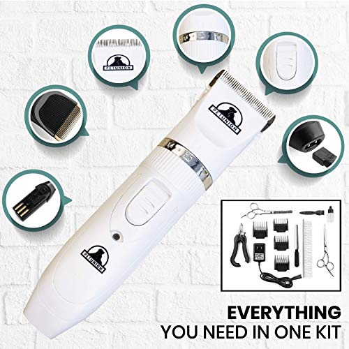 Pet Union Professional Dog Grooming Kit - Rechargeable, Cordless Pet Grooming Clippers & Complete Set of Dog Grooming Tools. Low Noise & Suitable for Dogs, Cats and Other Pets (White) - Image 4