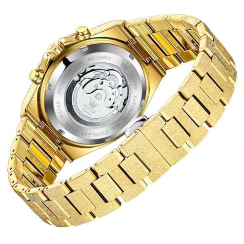 Image of OLEVS Automatic Watch for Men 44MM Large Dial Frosted Gold Octagon Self-Winding Diamond Waterproof Stainless Steel Wrist Watches Tourbillon Skeleton Mechanical