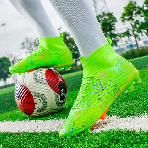 Image of Men's Soccer Shoes High-Top Soccer Cleats Outdoor Breathable Athletic Professional Spikes Youth Boys Football Shoes Unisex