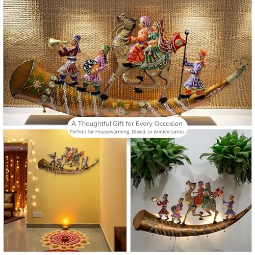 Handcrafted Rajasthani Trumpet Horn Metal Wall Decor with LED Lights – Ethnic Raja Royal Procession Showpiece for Living Room, Bedroom, Hallway (37x17 in) — photo — 5 of 9
