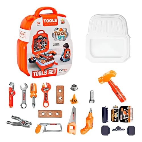 Maleta De Ferramentas Infantil Kit Com 22 Peças Brinquedo Mochila E Painel Para Brincar Com Chave De Fenda Martelo Bancadinha