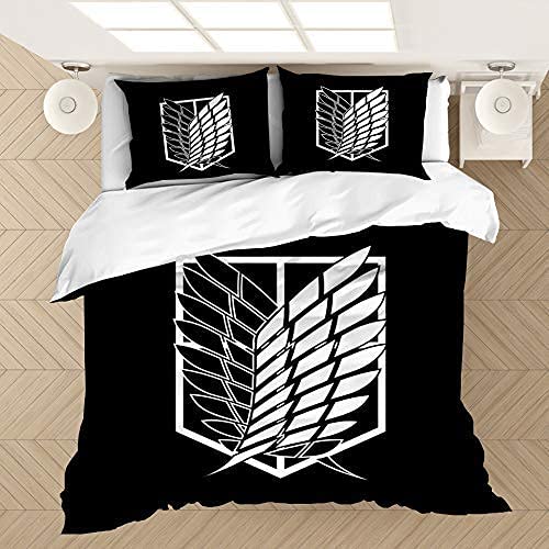 PTNQAZ Anime Attack on Titan Bedding Set For Boys 3D Printed Duvet Covers With Pillowcases Kids Quilt Cover Bedclothes (Single)