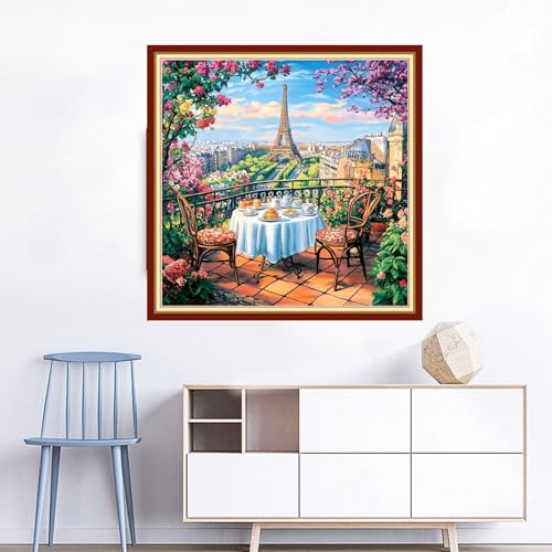 Image of Joyhoor Cross Stitch Kits for Beginners Stamped Cross-Stitch Supplies Needlework preprint Embroidery Kits for Adults DIY Needlepoint Kits Embroidery Patterns 11CT-Tower Scenery 18x18 inchs