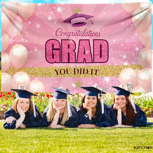 Image of KatchOn, Graduation Banner 2026-72x44 Inch | Congrats Grad Banner, Congratulations Banner Pink Graduation Decorations 2026 Graduation Party Supplies | Graduation Backdrop for Grad Party Decorations