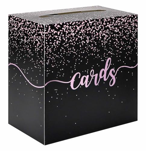 Image of Black Card Box for Party Pink Foil Gift Card Box Holder for Wedding Birthday Baby Shower Retirement Graduation