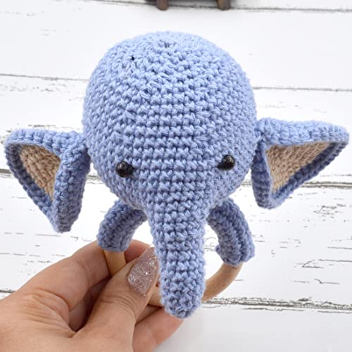 Image of Love Crochet Art Animal Shape Crochet Rattle Cum Soft Toy for Infant, Kids & Babies, Early Age Gift Toys (Elephant - Blue)