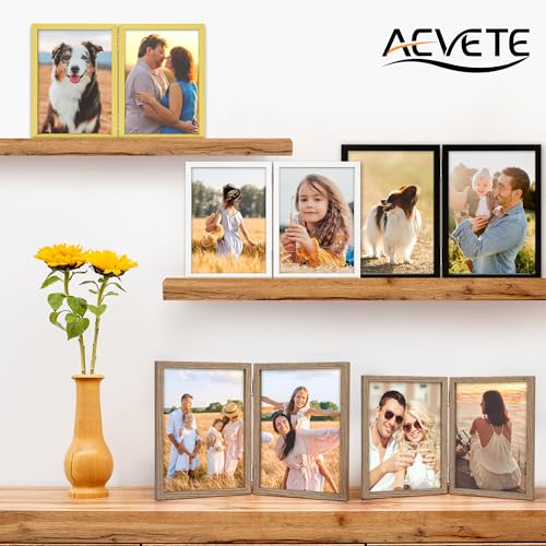 AEVETE 5x7 Picture Frames Double Hinged Wood Folding Photo Frames Vertical with Plexiglass Front, Black - Image 6