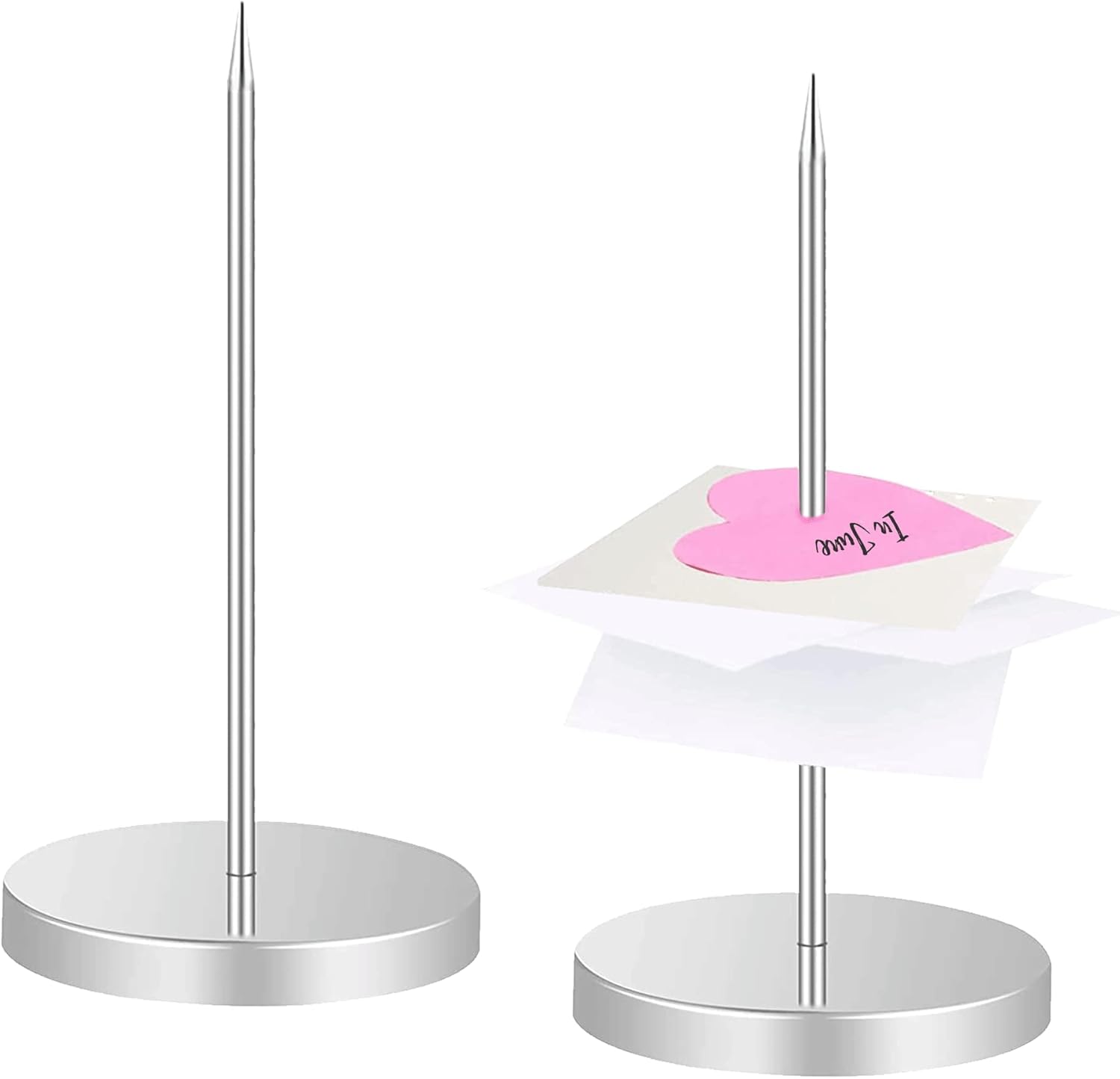 2 Pack Metal Receipt Spikes Silver Paper Memo Holder, Straight Rod