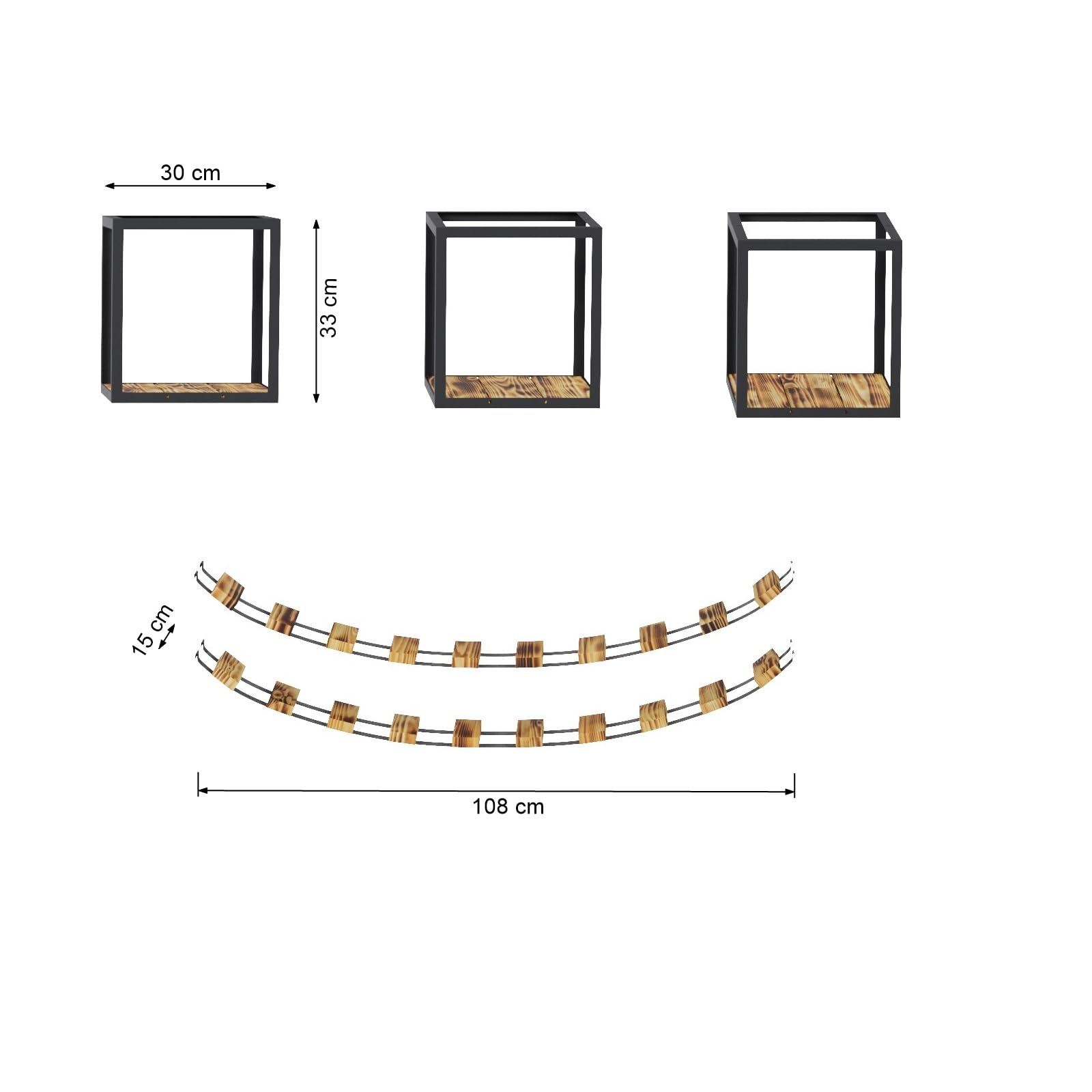 QLS Set arrampicata gatti legno/acciaio da soffitto loft | Con 2 ponti e 3 lettini per arrampicarsi, osservare e riposare, combinabile ed espandibile