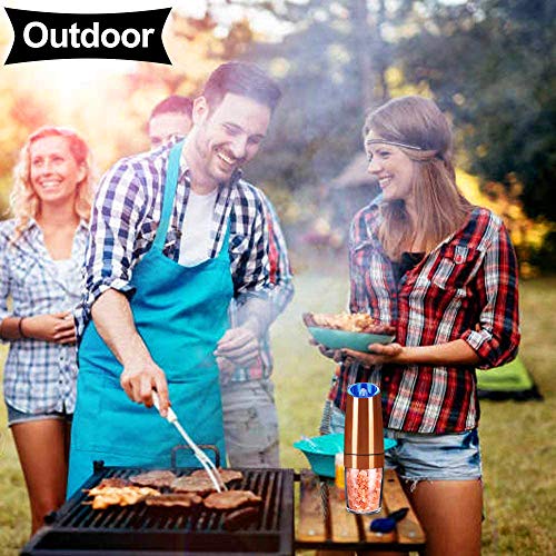 Moedor elétrico de pimenta por gravidade, moedor de sal ou pimenta, grossura ajustável, alimentado p