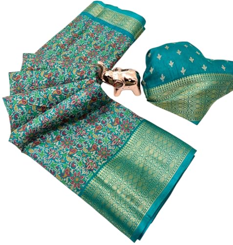 Image of Kashmiri Print Tussar Silk Saree for Women with Unstitched Blouse Piece for All Occasions