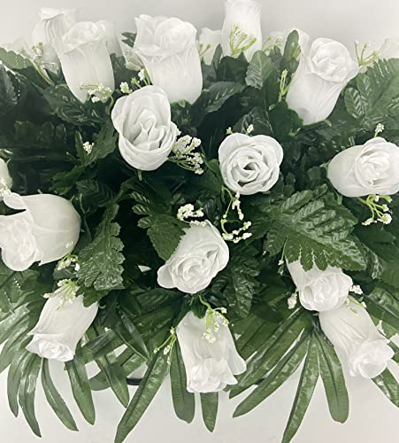 White Rose Cemetery Saddle~Cemetery Arrangement~Graveside Decorations~Headstone Saddle~Saddle Arrangement~Sympathy Flowers~Grave Decor~Cemetery Flower Service Subscription~Cemetery Saddle #TOP2