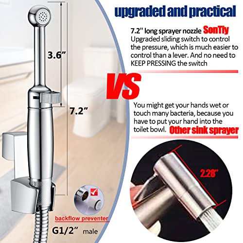 Sontiy All Brass Handheld Bidet Sprayer For Toilet, Cloth Diaper Toilet Sprayer Bidet Attachment With Backflow Preventer And Brass Valve Core For No-Leak, Polished Chrome, 5-Year Warranty #TOP3