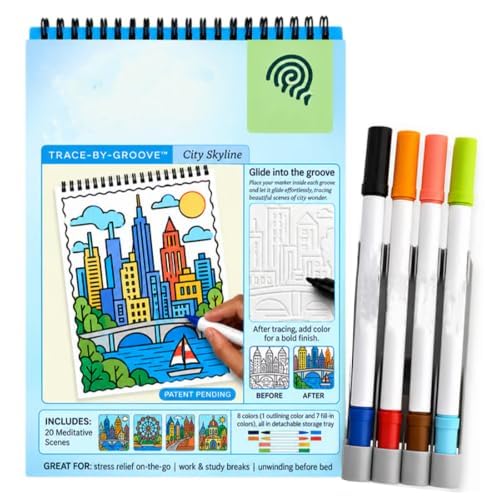 Trace‑By‑Groove Guided Flow Art Coloring Pad, Double‑Sided Markers Included
