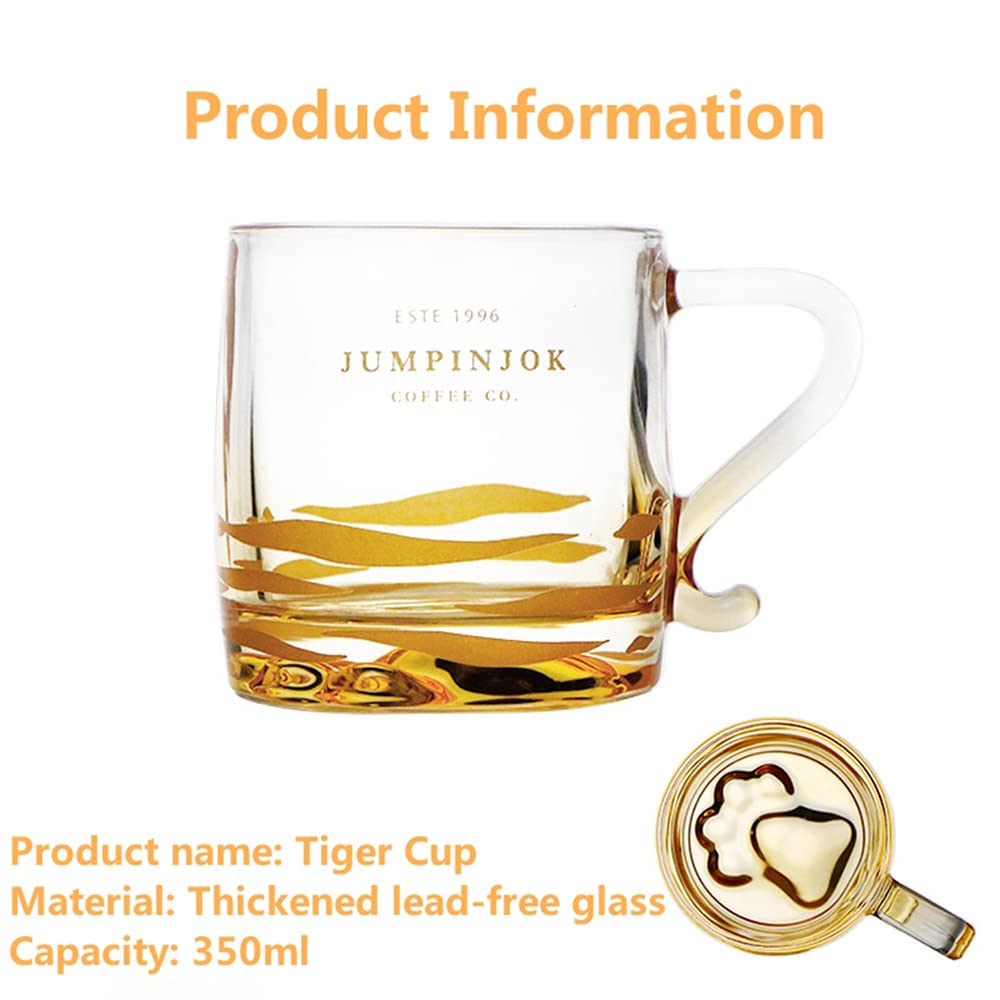 Hyzone Creative Tiger Stripe Glass, Ins Style Home Breakfast Cup, Milk Cup, Water Cup (Yellow Tiger Stripe)