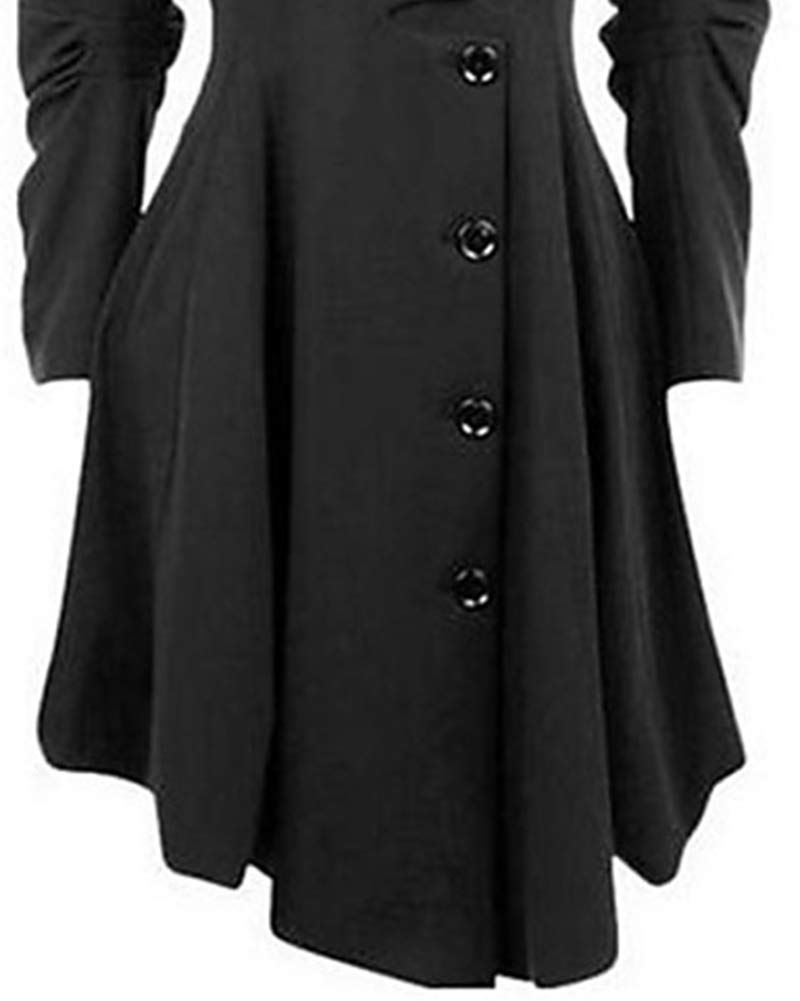 Damen Herbst Elegant Gothic Mäntel Kleider Trenchcoat Lang Parka mit Asymmetrisch Saum Jacke Windbreaker