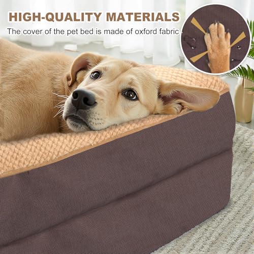 JOYELF Orthopädisches Hundebett für extra große Hunde, Schaumstoff-Sofa-Couch-Bett, wasserdichtes Haustierbett mit abnehmbarem, waschbarem Bezug und rutschfestem Boden für Hunde - Kaffee