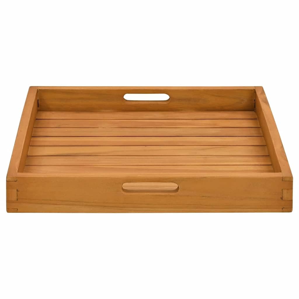 Bandeja de servir de madera maciza de teca de 50 x 50 cm con bordes elevados y asas empotradas, bandeja para servir para buffet, cocina, fiesta, catering, ideal como plato para queso, tartas