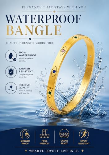 Image of Stylish Gold Plated Bangle for Women | Daily Use Stainless Steel Kada | Anti-Tarnish Waterproof Cuff | Multicolour Crystal Evil Eye | Daily Wear Bracelet For Womens | Premium Gift For Girl