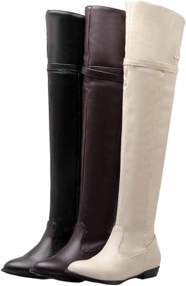 Women Flat Over the Knee Boots with Side Zip