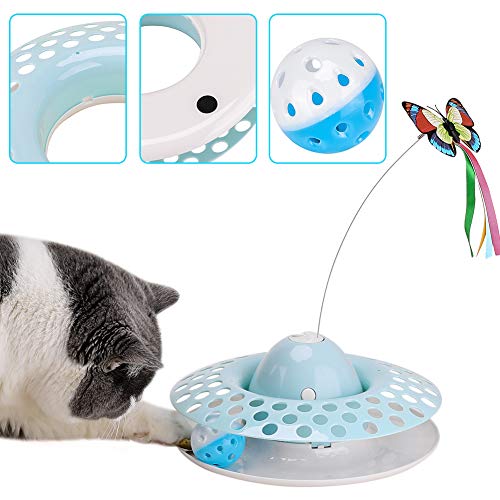 Cat Toys Interactive Kitten Toy For Indoor Cats Funny Automatic Electric Fluttering Butterfly & Ball Exercise Kitten Toy With 3 Replacement Butterfly #TOP3