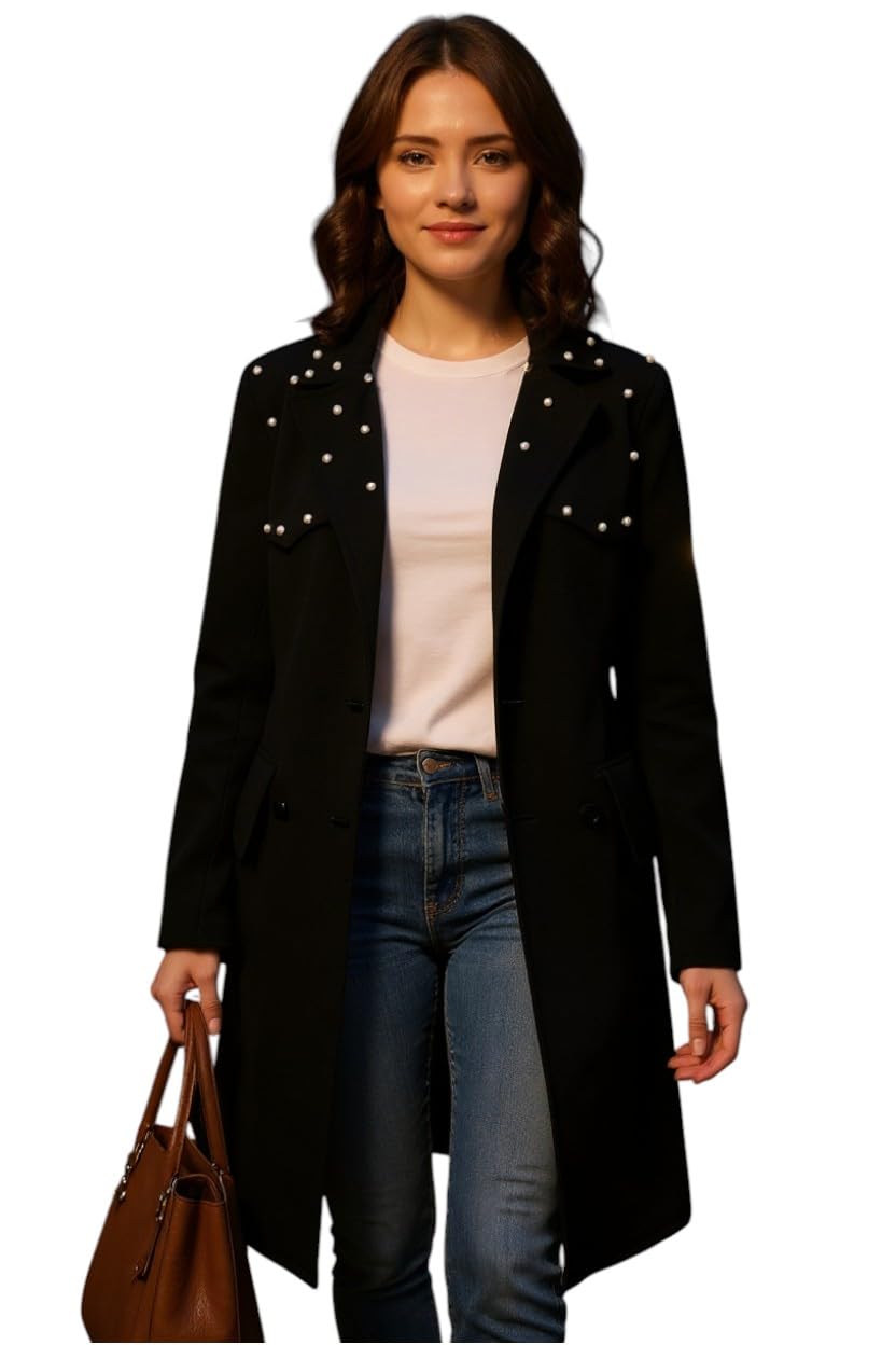 iuga Stylish Black Long Shrug with Pearl Detailing for Women-picture-15