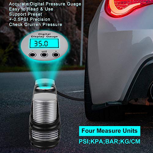 xingruyu Portable Air Compressor, Dual Cylinder Tire Inflator with Digital Gauge, 150Psi, 12V Air Pump for Car Tires with LED Light, Tire Pump with Overheating Protection, 3 Nozzles and Spare Fuse