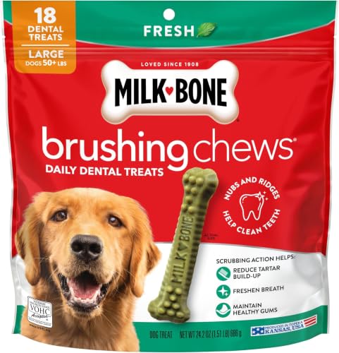 Milk-Bone Brushing Chews Fresh Mint Flavor Daily Dental Dog Treats, Large, 24.2 Oz. Bag (Pack of 5) - image 1