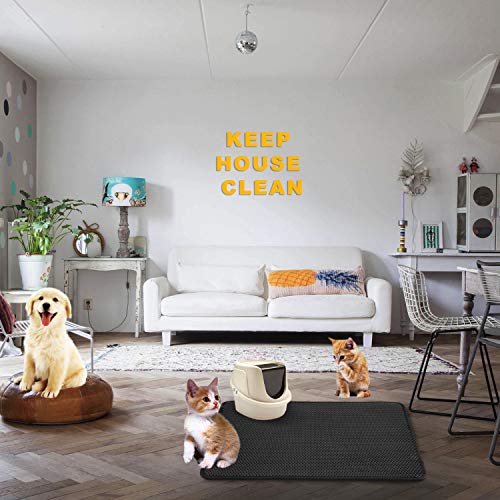 Image of LeToo Cat Litter Mat Black Trapping for Litter Box, No Slip Large, Urine Waterproof, Honeycomb Double Layer Anti Tracking Kitty Mats, No Phthalate, Washable Easy Clean (24 inch x 15 inch, Black)