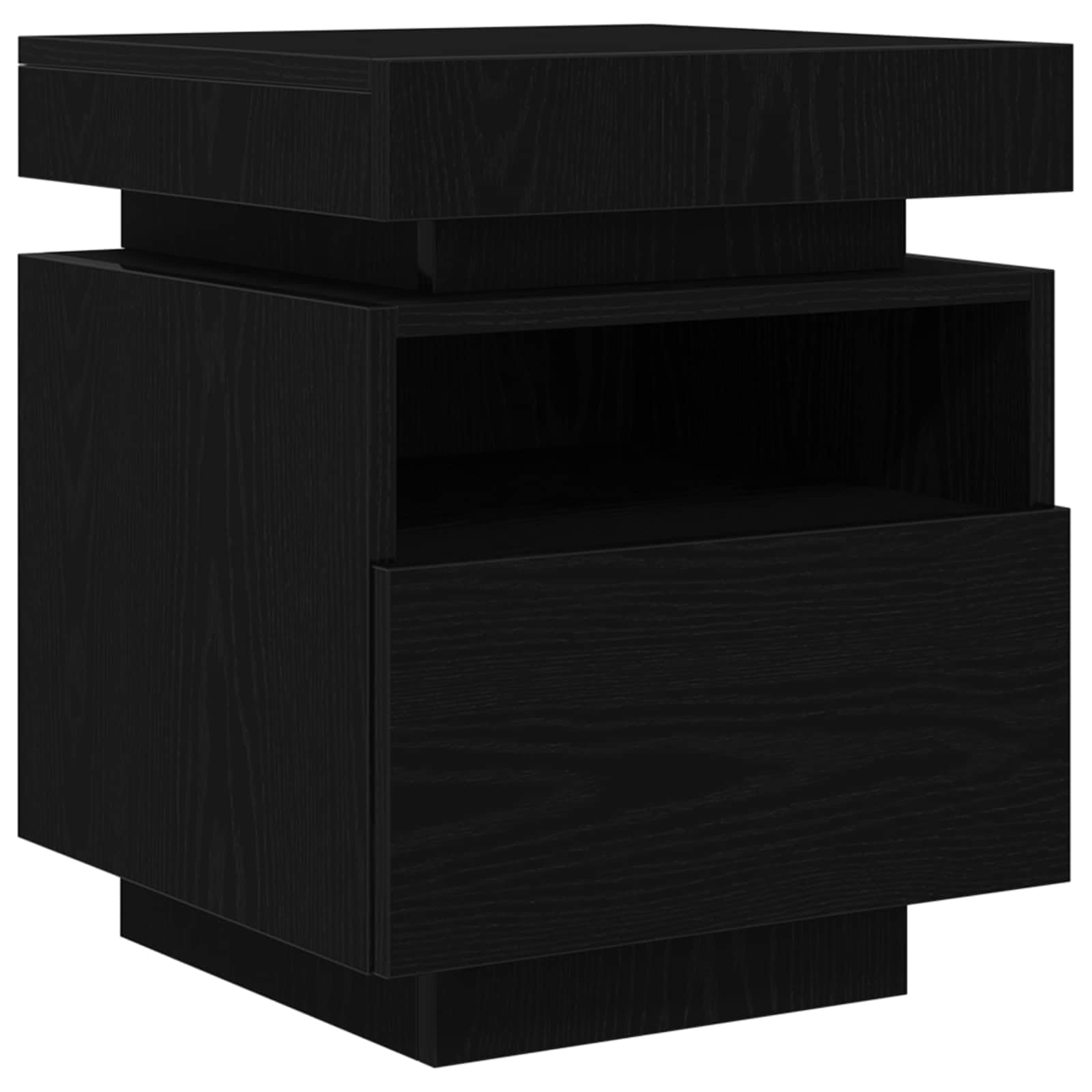 Stolik nocny o wyglądzie dębu, materiał drewnopochodny, 40 x 39 x 48,5 cm, ze złączem USB i paskami LED, mały stolik nocny do sypialni z szufladą i półką