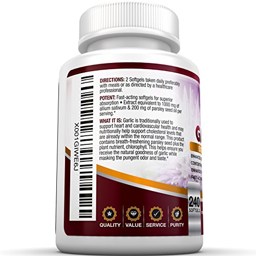Bri Nutrition Odorless Garlic - 240 Softgels - 1000Mg Pure And Potent Garlic Allium Sativum Supplement (Maximum Strength) - 120 Day Supply #TOP1