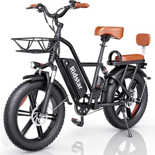 Ridstar 1000W Electric Bike for Adults,30MPH 30-70Miles 48V 15AH Removable Battery Ebike 20"" x 4.0 Fat Tire Beach Mountain Commuting Electric Bicycles 2 Seater W/Fork Suspension UL2849, FM-001